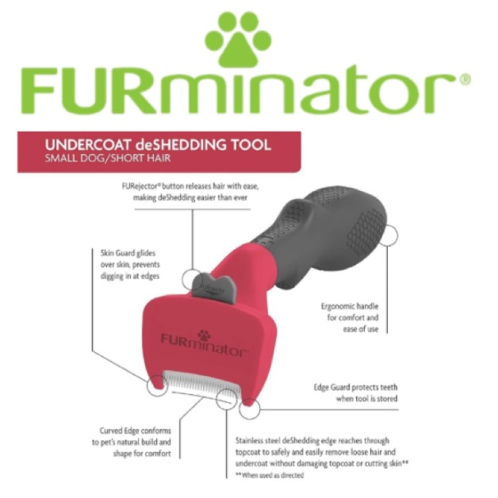 NEW! FURminator Undercoat Deshedding Tool for Small Dogs: Short Hair in Red/Grey